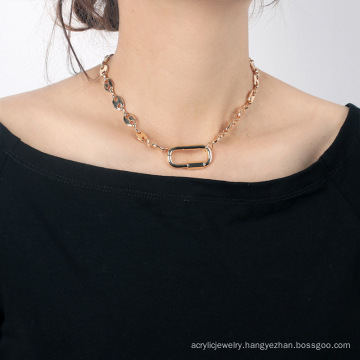 ins new accessories geometric oval lock pig nose necklace, hip-hop chain necklace with personality and niche design